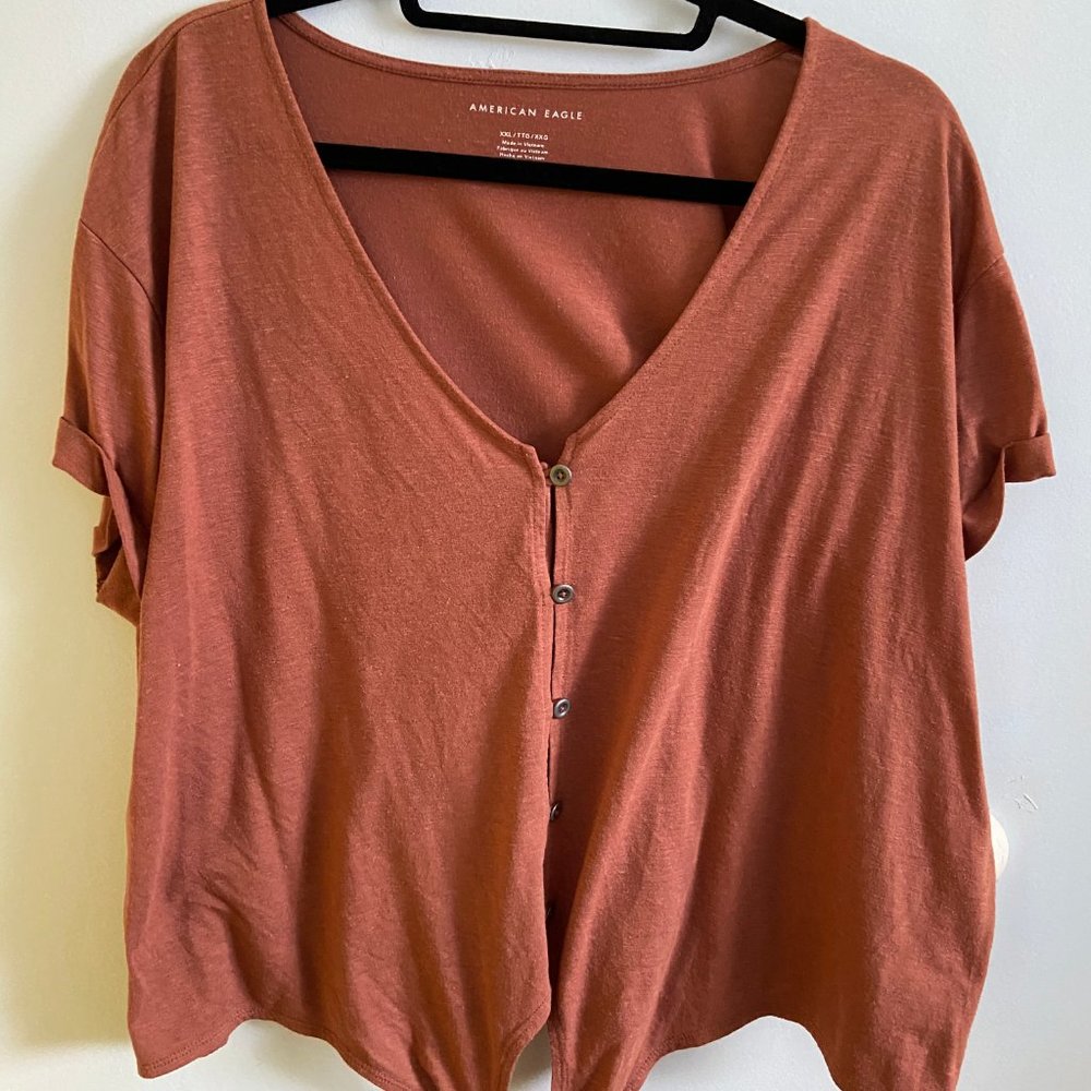 AEO Oversized Tie-Front Top